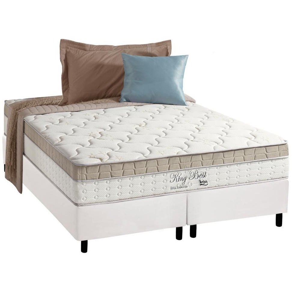 Colchão Queen King Best 28 cm D28 Molas Ensacadas + Base Simples Corino Branco – ANJOS + ALTO NÍVEL - Imagem 2
