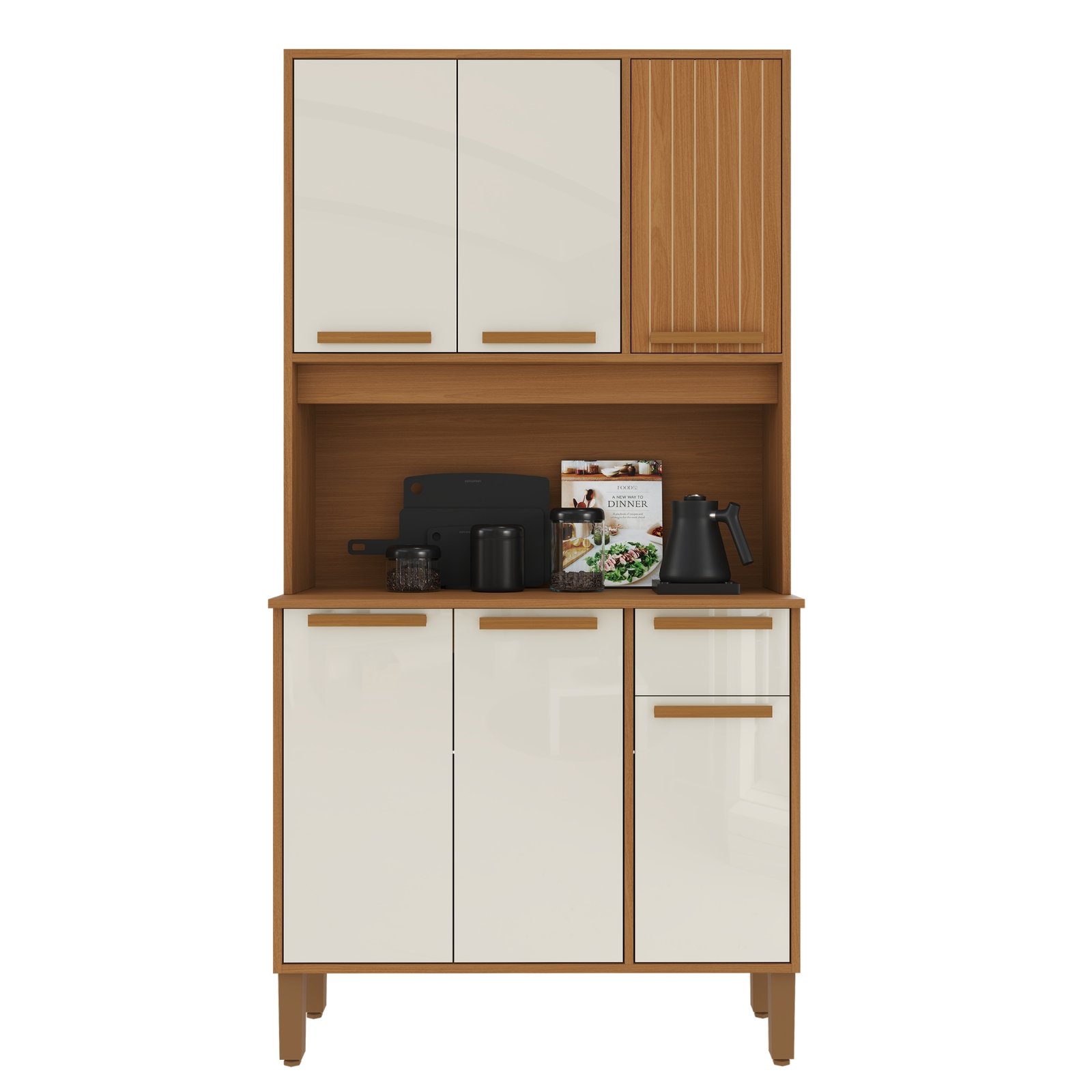 Kit Cozinha Lagos 0,90 m Freijó/Off White – INDÉKES - Imagem 5