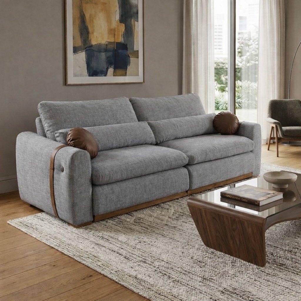Sofá Cama Retrátil Victoria 2,30 m Linho Cinza - ARCA ESTOFADOS