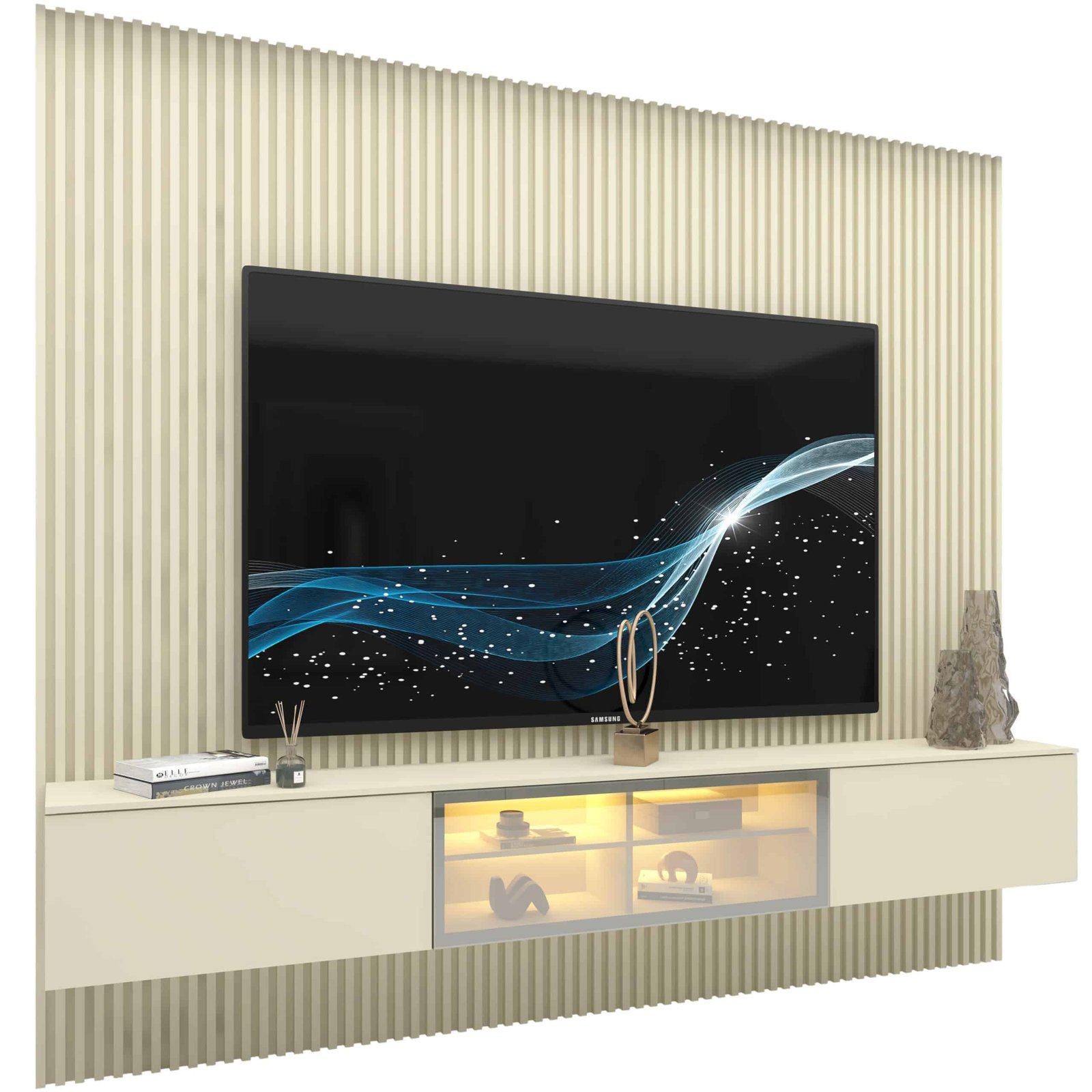 Home Suspenso até 85" Supremo Ripado 218 Off White com Nicho Luminare Off White - GELIUS - Imagem 8