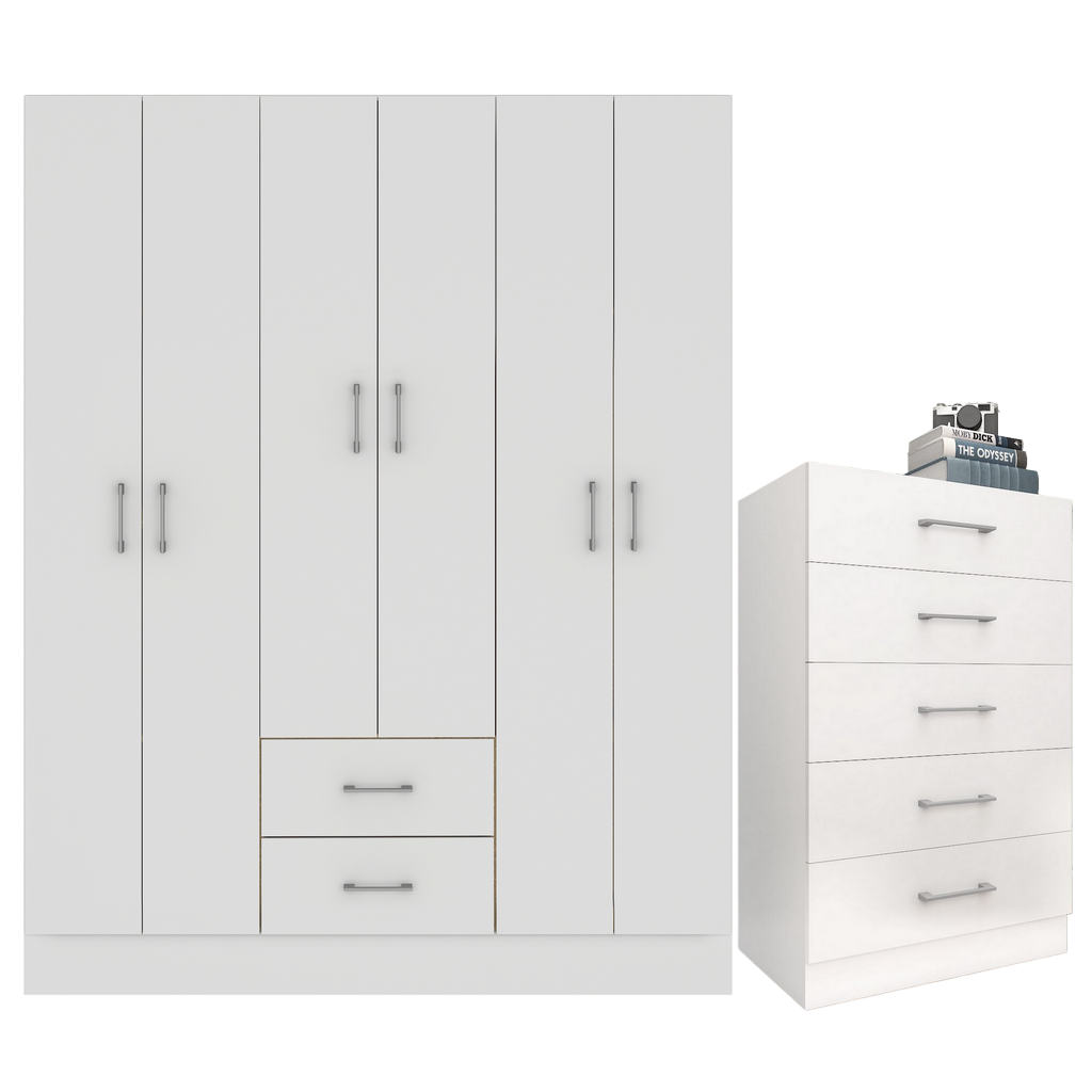 Guarda-Roupa 6 Portas Jamaica 6002 + Cômoda 5 Gavetas Aruba Branco – FELLICCI - Imagem 2