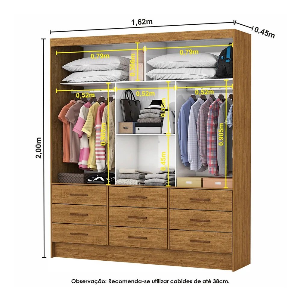 Guarda-Roupa 3 Portas Sevilha (Com espelho) 1,62 m Cinamomo - CARIOCA MOVEIS - Imagem 4