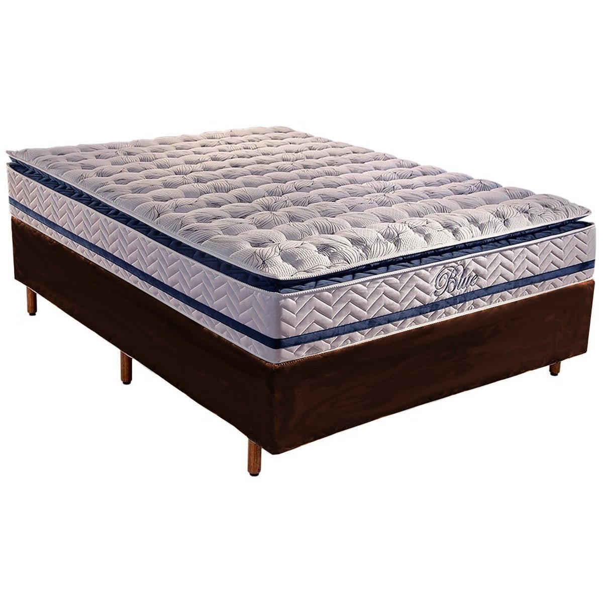 Colchão Casal Blue 32 cm HR33 Molas Ensacadas + Base Simples Corino Marrom – PAROPAS + BIOSTAR - Imagem 2