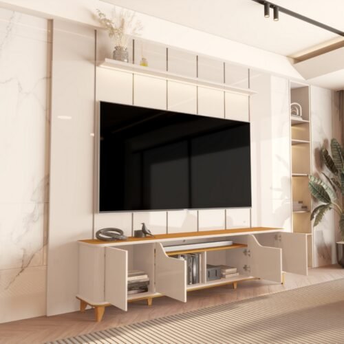 Alternative view of Painel até 75″ Lumi 2.19 Off White + Rack Aron Off White/Cedro – EDN MÓVEIS