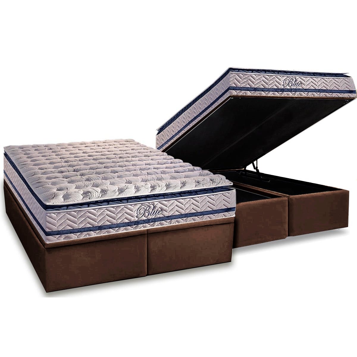 Colchão Queen Blue 32 cm H33 Molas Ensacadas + Base Baú Corino Marrom – PAROPAS + ALTO NÍVEL - Imagem 2