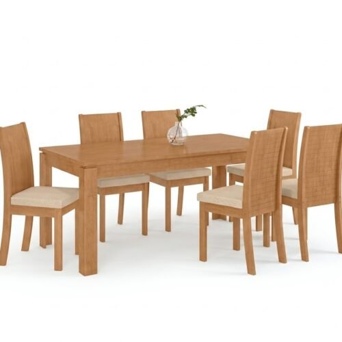 Alternative view of Mesa Athenas 180 Amêndoa Clean com 6 Cadeiras Athenas Linho Bege – LOPAS
