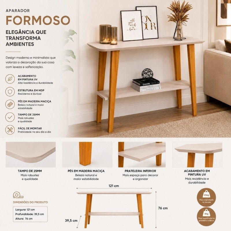 Aparador Formoso Candian Off/Cinamomo Larg. 1.21m - JCM - Imagem 5