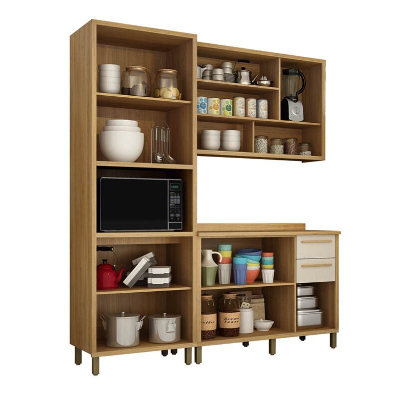 Cozinha Torino 3 Peças Paneleiro + Balcão + Aéreo Cinamomo/Off - Valdemoveis - Imagem 2