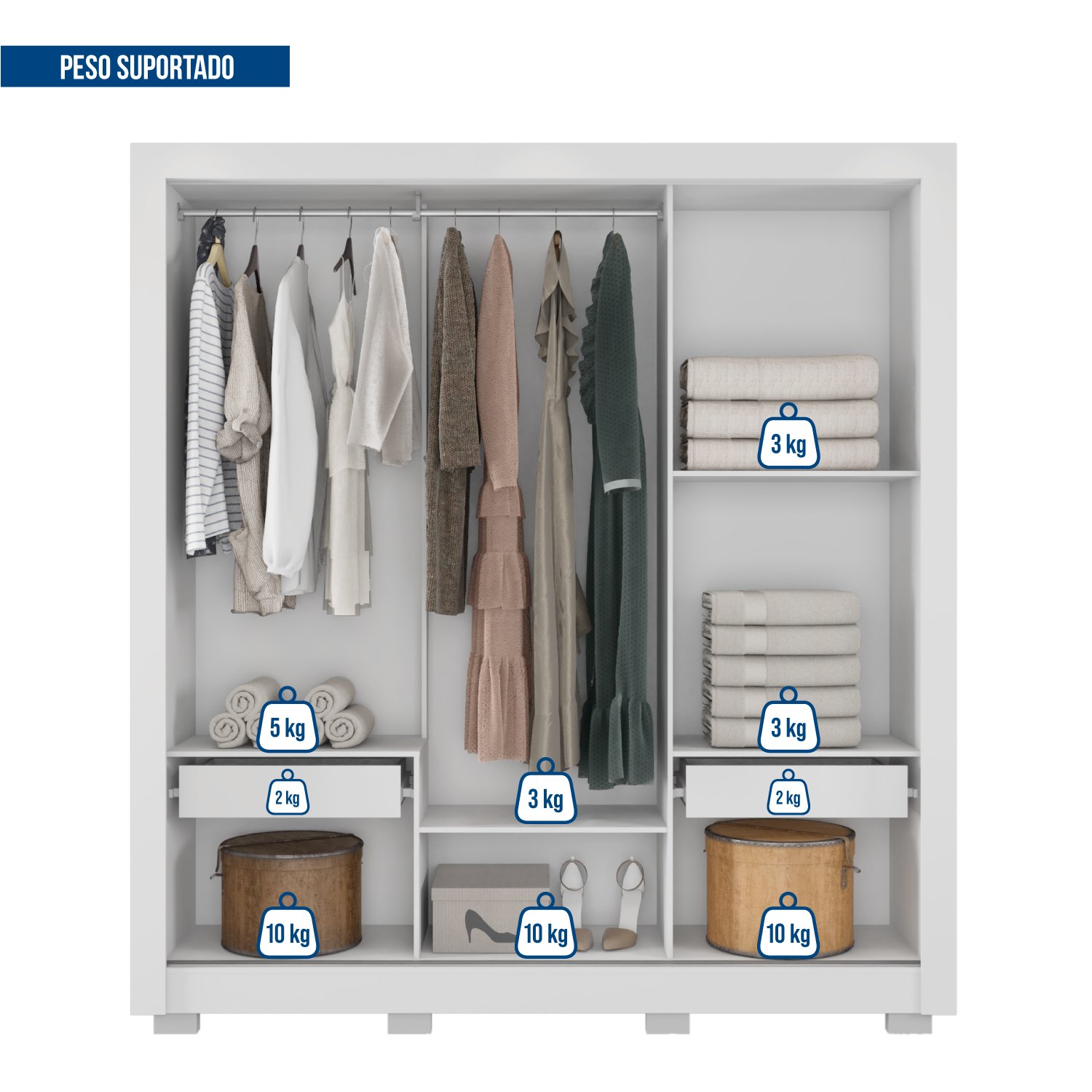 Guarda-Roupa 3 Portas Chile 1,914 m Branco - CAEMMUN MOVELARIA - Imagem 4