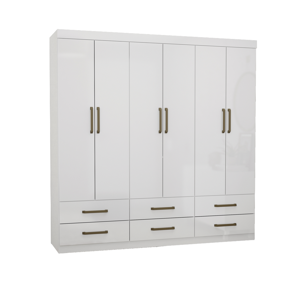 Guarda-Roupa 6 Portas(Sem Espelho/Sem Pés)Dallas 1,53 m Branco - CARIOCA MÓVEIS - Imagem 3