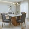 Mesa Apogeu (Tampo Maxi) 120 Amêndoa Clean/Off White com 4 Cadeiras Sophia Linho Cinza Grafite 206 – LOPAS + WM DECOR