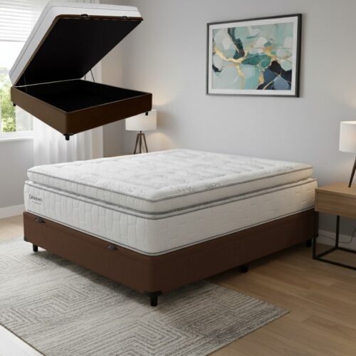 Colchão Casal New Freedom 32 cm D33 Molas Ensacadas + Base Baú Corino Marrom – ORTOBOM + BIOSTAR