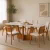 Mesa Bravia 180 Mel/Off White com 6 Cadeiras Alanis Linho Bege 201 - MADESALA