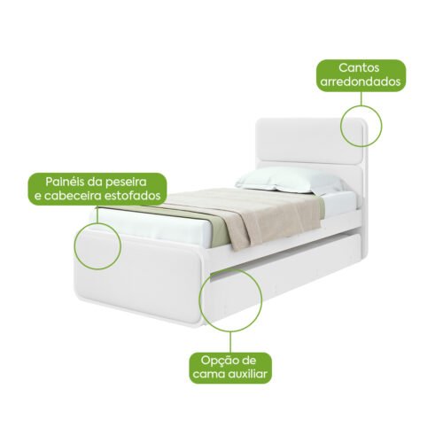 Alternative view of Cama Solteiro Loop com Auxiliar Branco - LOPAS