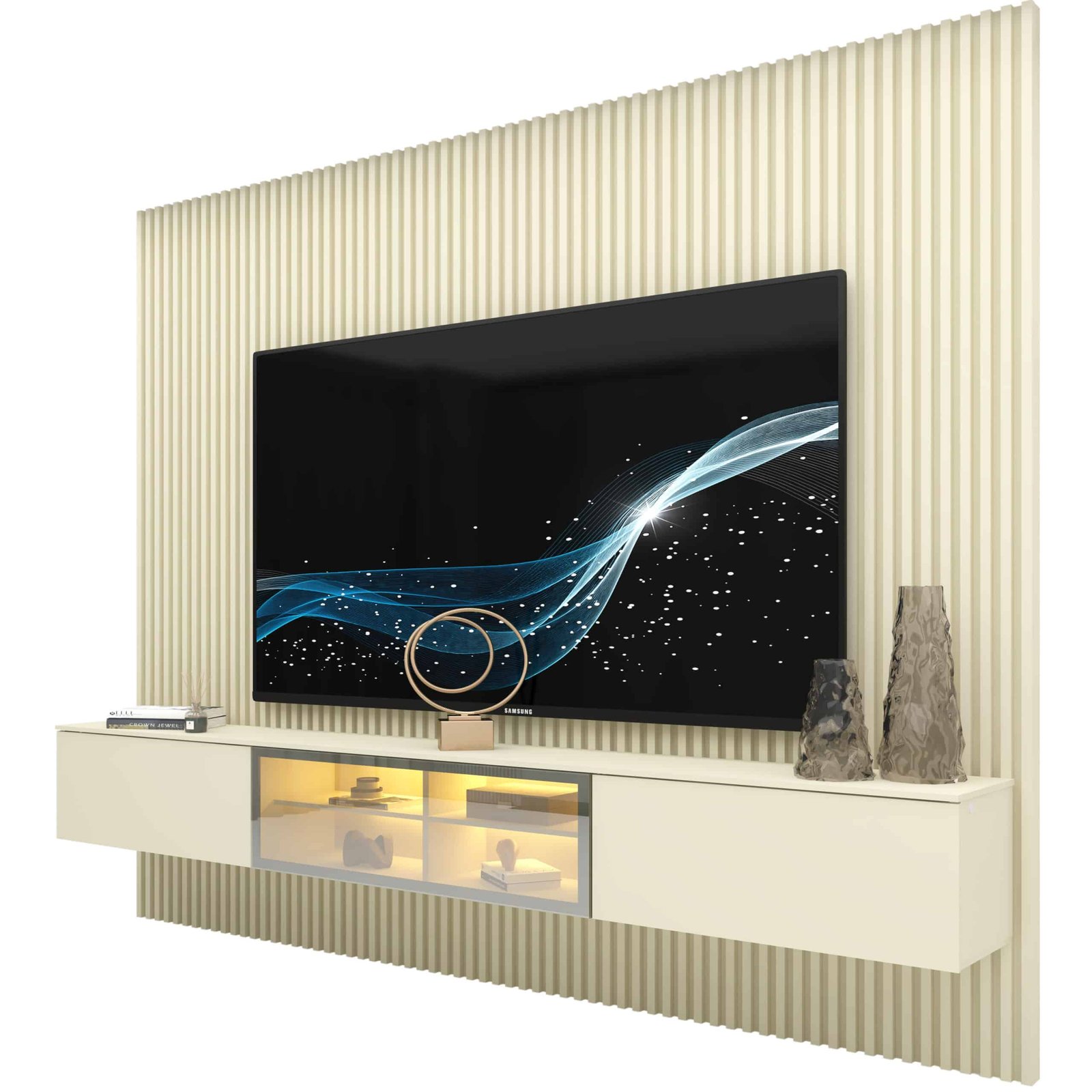 Home Suspenso até 85" Supremo Ripado 218 Off White com Nicho Luminare Off White - GELIUS - Imagem 6