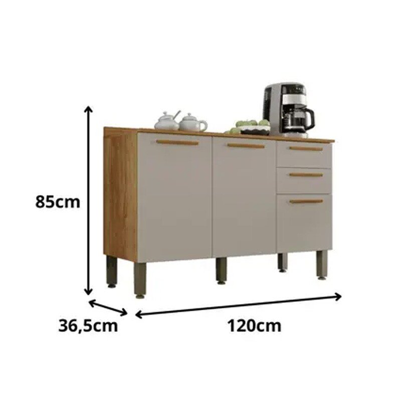 Balcão para Cozinha New Valência larg. 1.20m Cinamomo/Off White Sallêto - Imagem 4