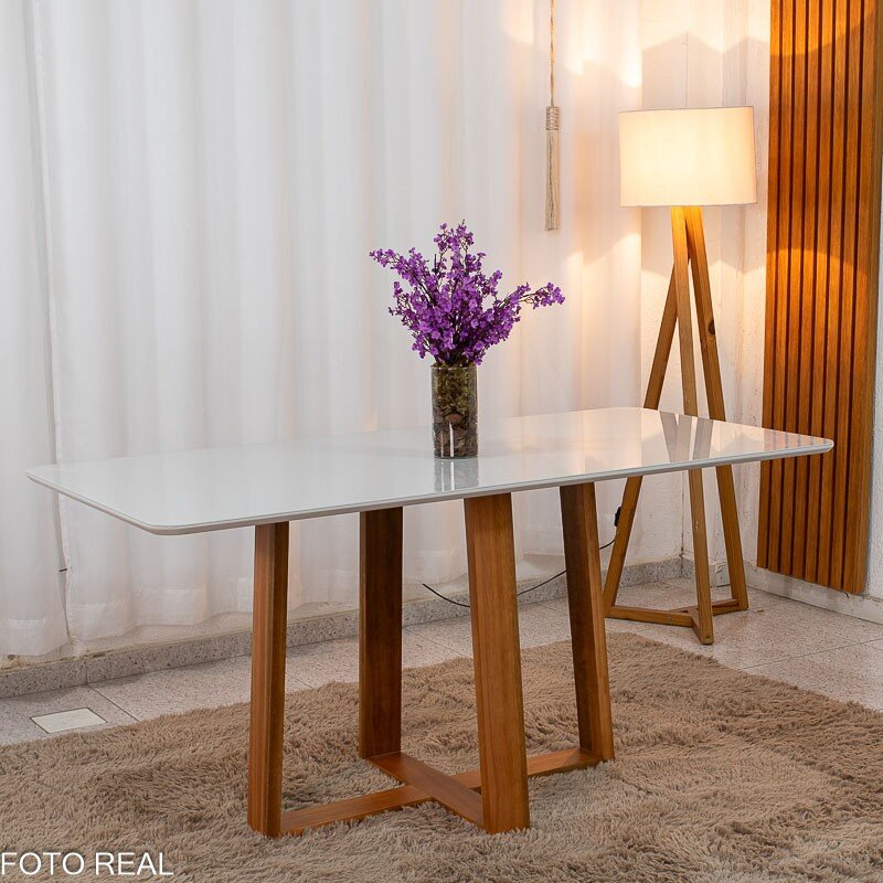 Mesa de Jantar Pedro 160×80 Vidro Off/Base Madeira + 6 Cad. Lisboa Veludo Bege 512 Madeira Art Assento - Entregue Montada - Imagem 8