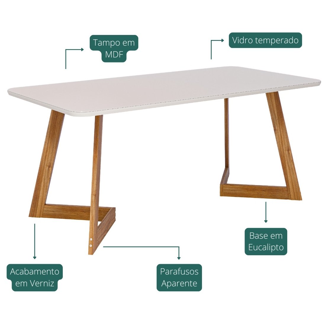 Mesa Caju 180 (C/Vidro) Madeira/Off White - CIMOL - Imagem 3