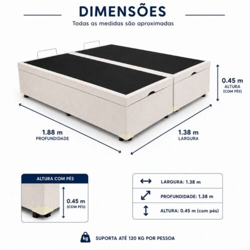 Alternative view of Box Baú Casal Bipartido Prime Confort Corino Palha Blindado 138x188x45 - Issacar