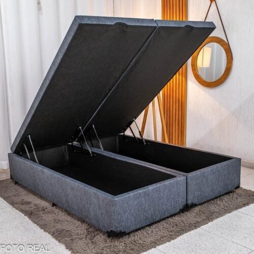 Box Baú Casal Bipartido Prime Confort Corino Petróleo Blindado 138x188x45 - Issacar