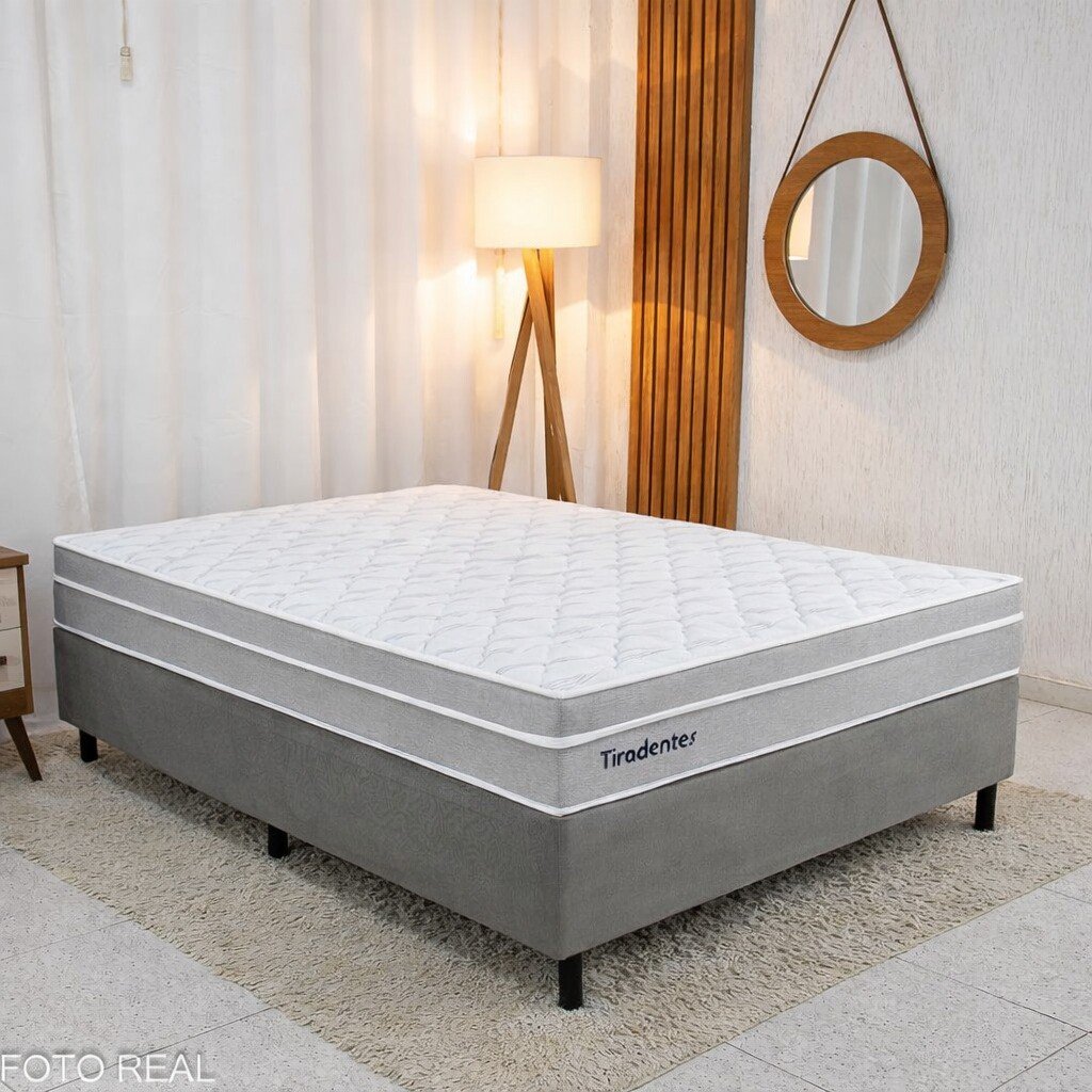 Box Casal Sued Cinza Ortobel + Colchão Casal Tiradentes Linho Cinza 138x188x62 Molas Ensacadas - D Vitrine - Suporta até 220kg - Imagem 3