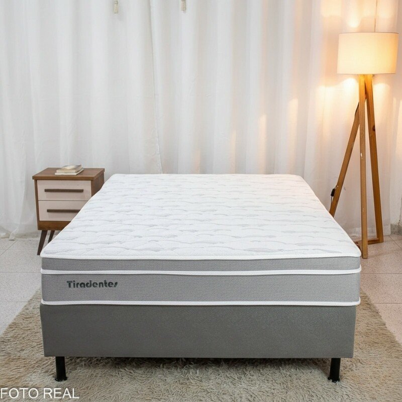 Box Casal Sued Cinza Ortobel + Colchão Casal Tiradentes Linho Cinza 138x188x62 Molas Ensacadas - D Vitrine - Suporta até 220kg - Imagem 2
