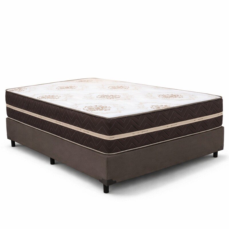 Colchão Casal Livina Plus Molas Ensacadas Orthoside + Box Casal Sued Marrom Ortobel - 138x188x67 | Suporta até 220kg