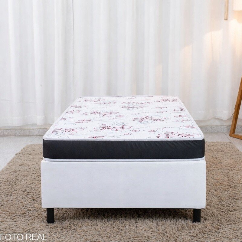 Box Solteiro Korino Branca Ortobel + Colchão Solteiro Soffie Lotus 88x188x49 D20 Borda Preta Det. Vermelho - Nosso Sonho - Imagem 2