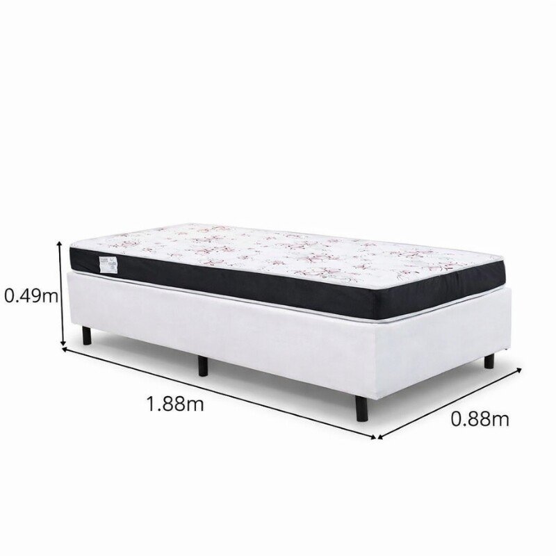 Box Solteiro Korino Branca Ortobel + Colchão Solteiro Soffie Lotus 88x188x49 D20 Borda Preta Det. Vermelho - Nosso Sonho - Imagem 3