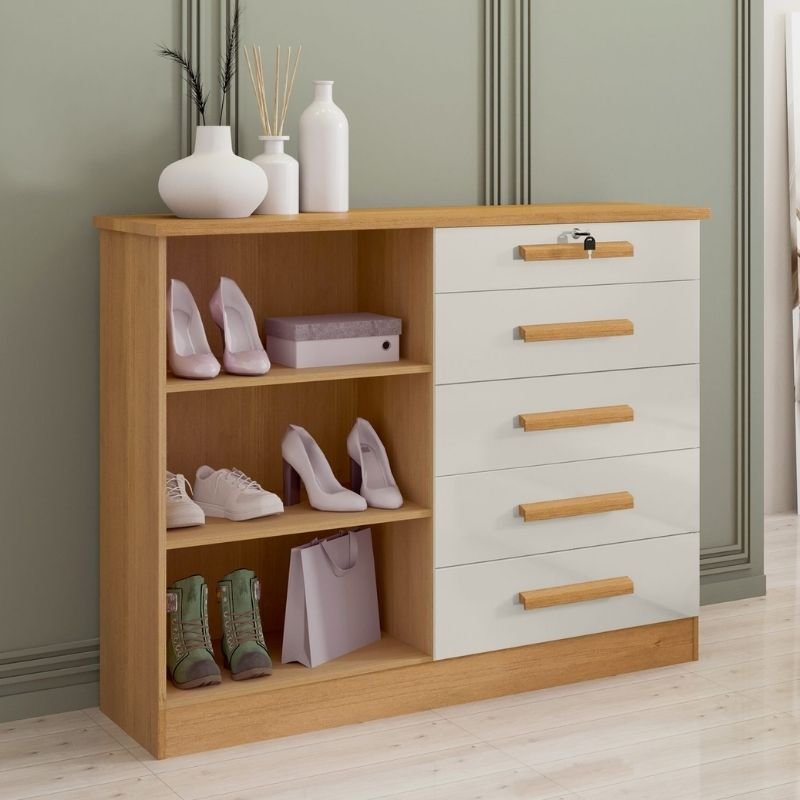 Cômoda New Athos Cinamomo/Off 5 Gavetas e Sapateira Larg. 1.36m - D Doro - Imagem 2