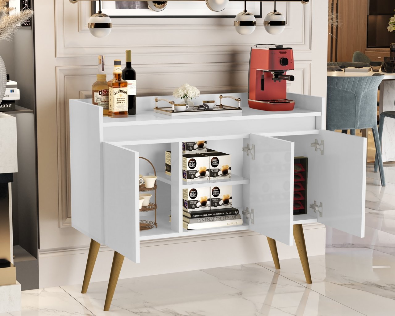Buffet 3 Portas Gold Branco/Mel/Branco - MOVEIS PRIMUS - Imagem 5
