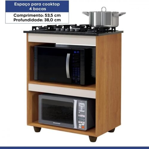Alternative view of Balcão para Cooktop 4 Bocas Turim Nature/Off White - KAIKI MÓVEIS