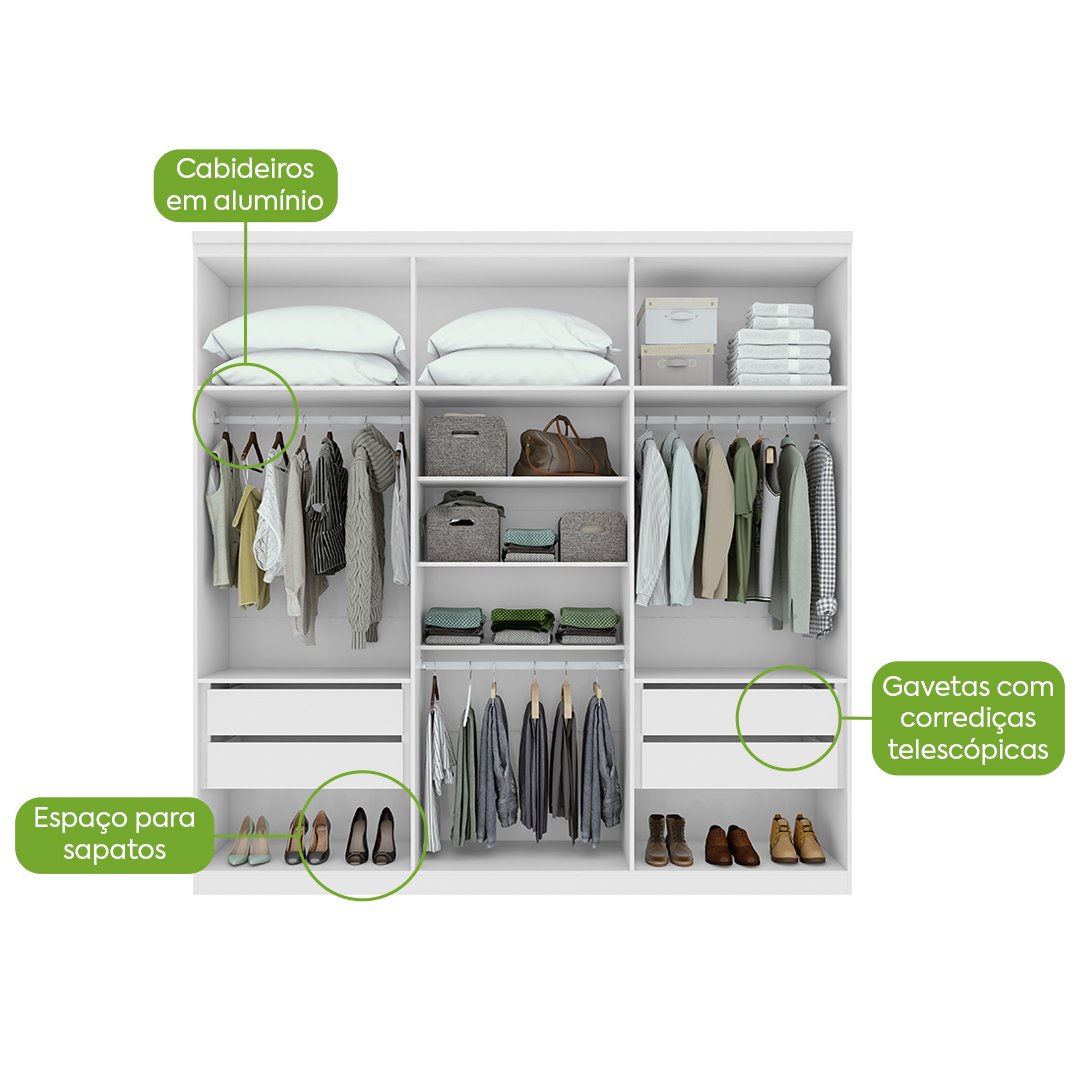 Guarda-Roupa 6 Portas Alonzo 2,30 m Branco - LOPAS - Imagem 4