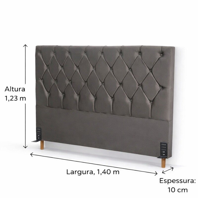 Cabeceira Casal Vitória Veludo Cinza Larg. 1.40m - Imagem 3