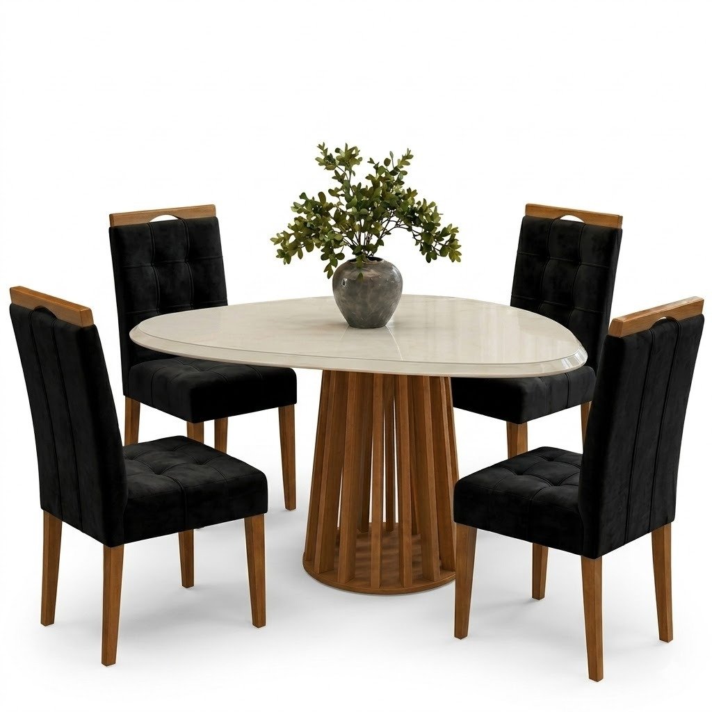 Mesa Lavanda BA45 135 Canela/Off White com 4 Cadeiras Sophia Veludo Preto - KAPPESBERG + WM DECOR - Imagem 2