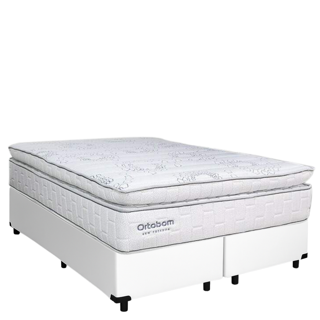 Colchão Queen New Freedom 32 cm D33 Molas Ensacadas + Base Simples Corino Branco – ORTOBOM + ALTO NÍVEL - Imagem 2