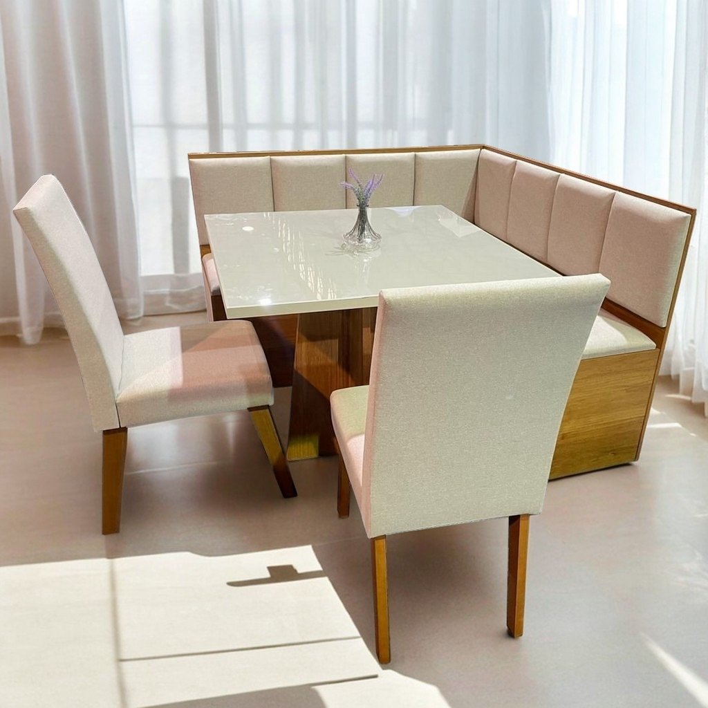 Conjunto Canto Alemao Bau + Mesa Mon/Soberano Mel/Blonde + 2 Cadeiras Milao Mel/Linho Bronze - VIERO MOVEIS