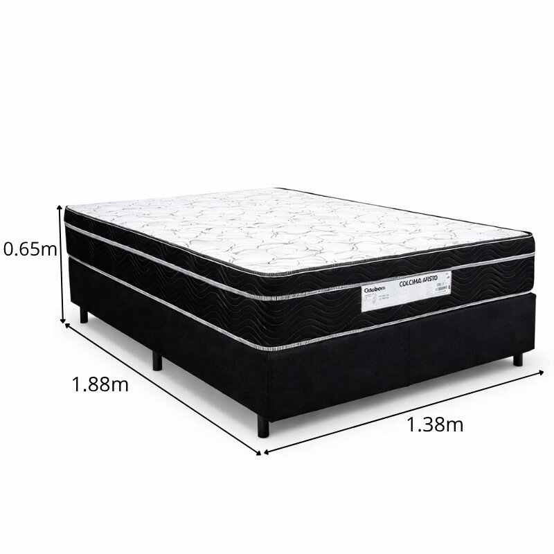 Colchão Casal Airtech 150 Ortopillow Ortopédico D45 Ortobom + Box Casal Sued Preto Ortobel - 138x188x65 | Suporta até 200kg - Imagem 5