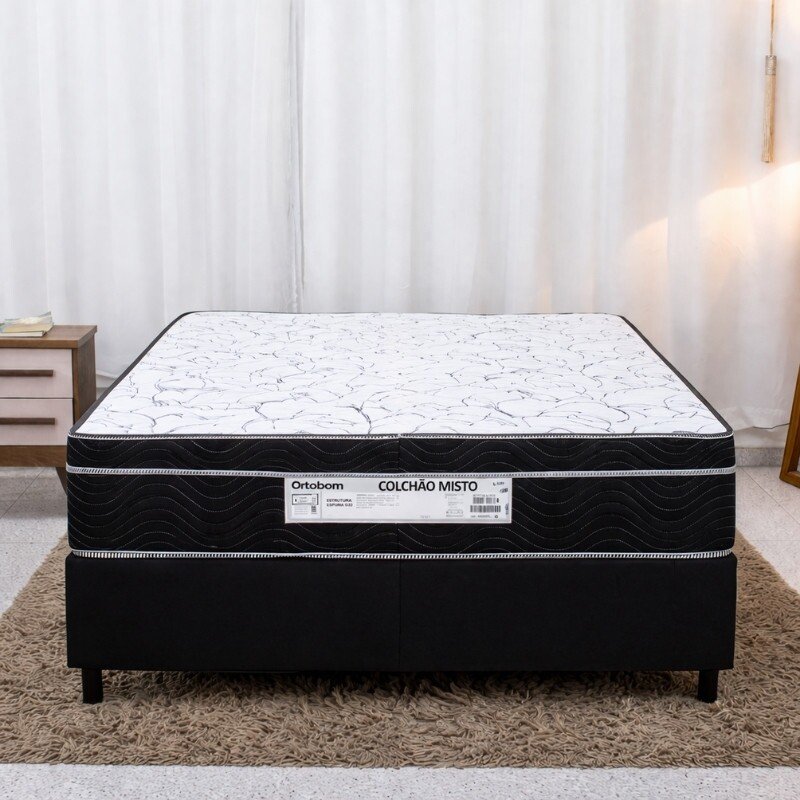 Colchão Casal Airtech 150 Ortopillow Ortopédico D45 Ortobom + Box Casal Sued Preto Ortobel - 138x188x65 | Suporta até 200kg - Imagem 2