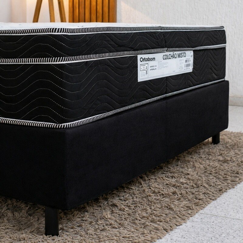 Colchão Casal Airtech 150 Ortopillow Ortopédico D45 Ortobom + Box Casal Sued Preto Ortobel - 138x188x65 | Suporta até 200kg - Imagem 4
