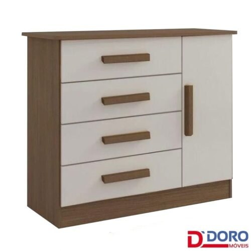 Cômoda Firenze Castanho/Off 4 Gavetas e Sapateira Larg. 1.10m - D Doro