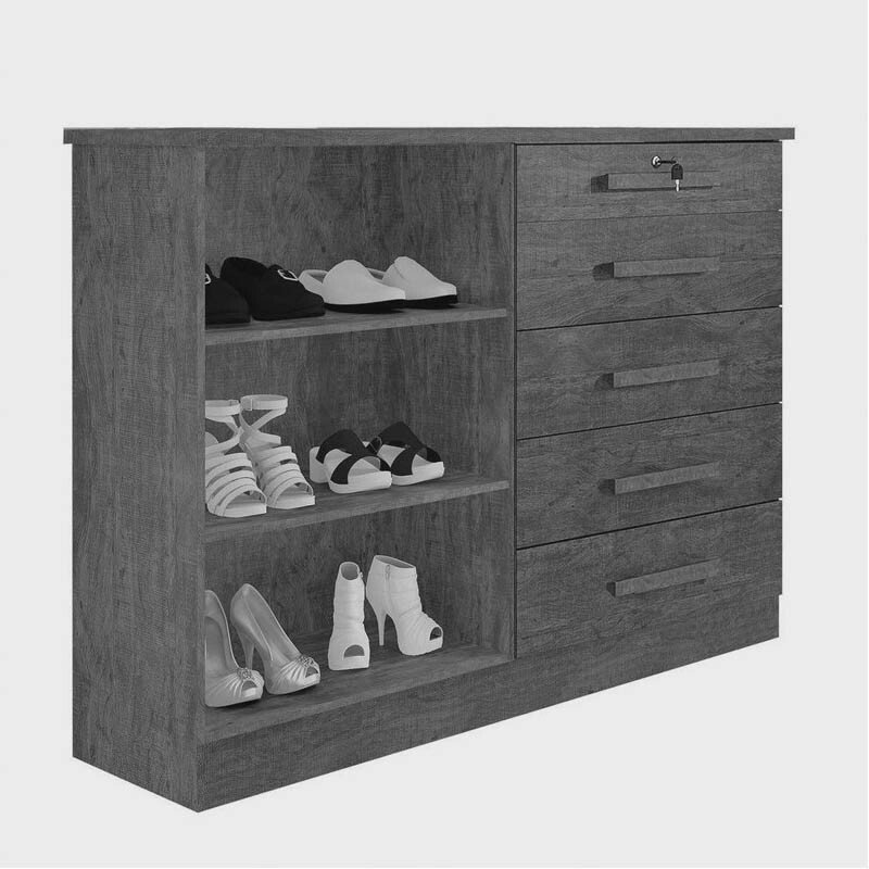 Cômoda New Athos Cinamomo 5 Gavetas e Sapateira Larg. 1.36m - D Doro - Imagem 2