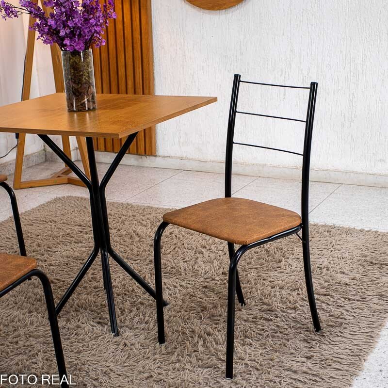 Conjunto Mesa Belize Quadrada 68x68 Naturale Base Órion Preto Fosco + 4 Cadeiras Belize Korino Marrom - Tubo Minas - Imagem 5