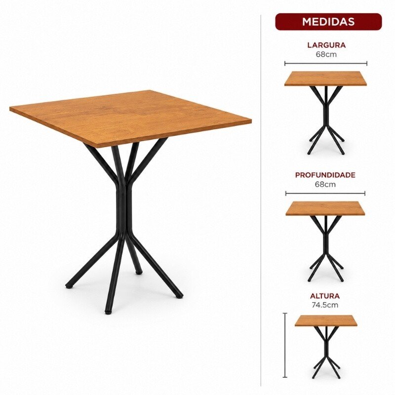 Conjunto Mesa Belize Quadrada 68x68 Naturale Base Órion Preto Fosco + 4 Cadeiras Belize Korino Marrom - Tubo Minas - Imagem 6