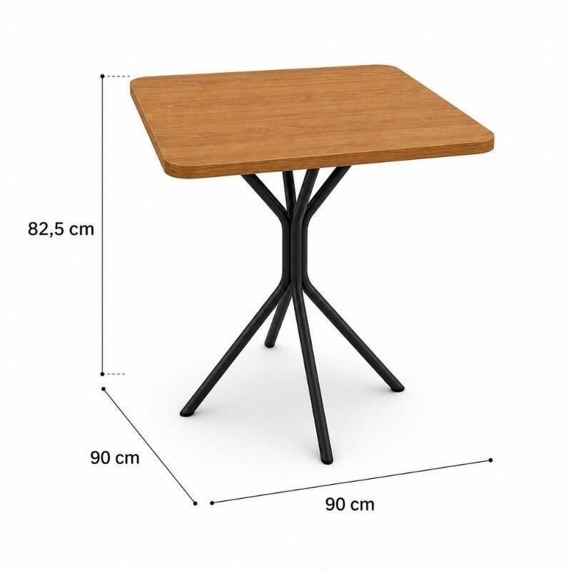 Conjunto Mesa Creta tampo Quadrado 90x90 Canela de Madeira + Base Creta Preto fosco + 4 Cad. Malta Preto Fosco Assento Courino Preto - Kappesberg - Imagem 4