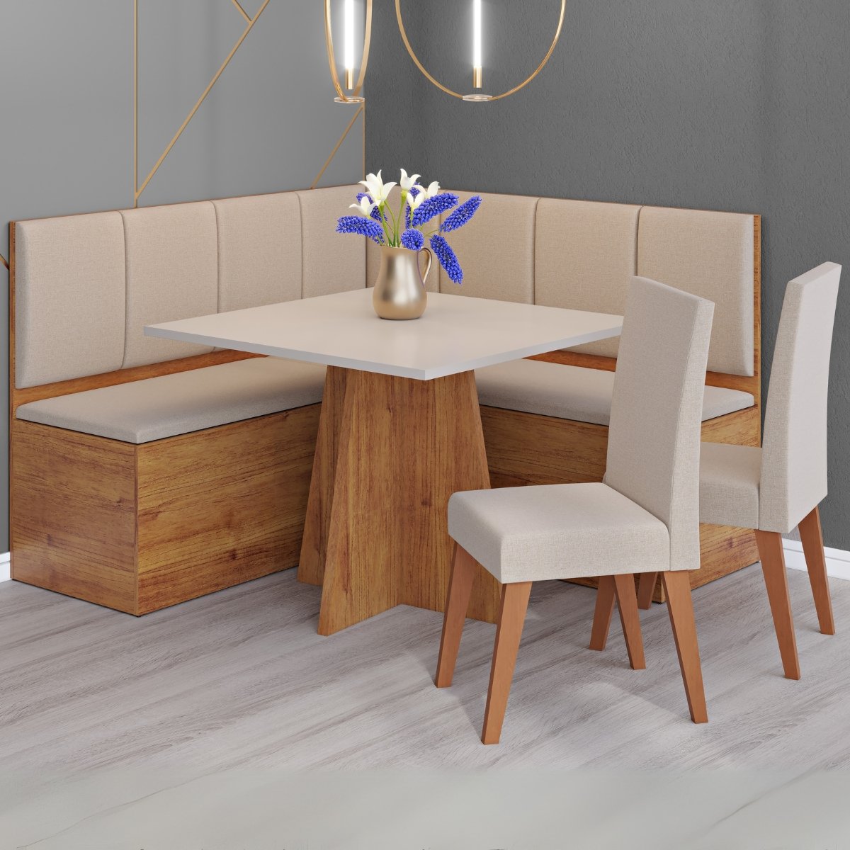 Conjunto Canto Alemao Bau + Mesa Mon/Soberano Mel/Blonde + 2 Cadeiras Milao Mel/Linho Bronze - VIERO MOVEIS - Imagem 3