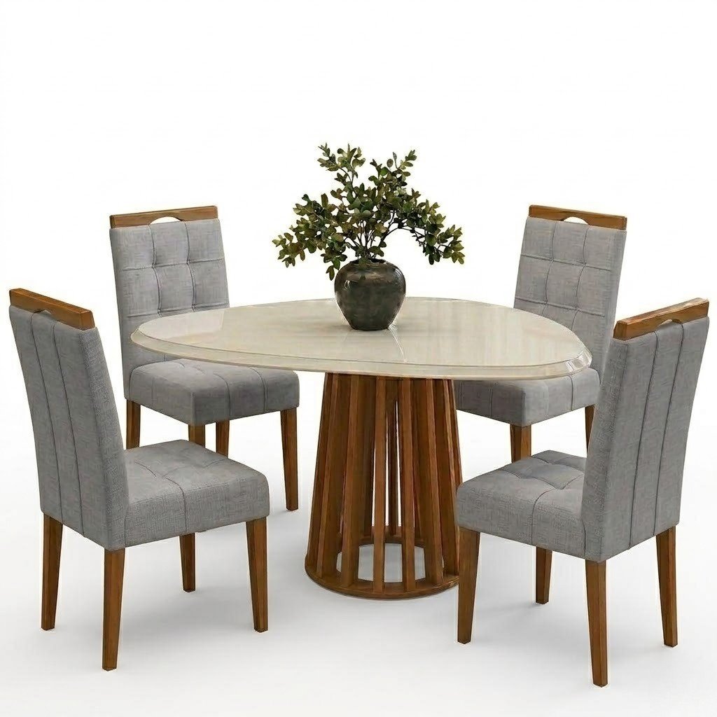 Mesa Lavanda BA45 135 Canela/Off White com 4 Cadeiras Sophia Linho Cinza Grafite 206 - KAPPESBERG + WM DECOR - Imagem 2