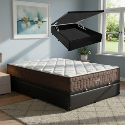 Colchão Casal Star One 30 cm D28/AG D70 + Base Baú Corino Preto – ANJOS + ALTO NÍVEL