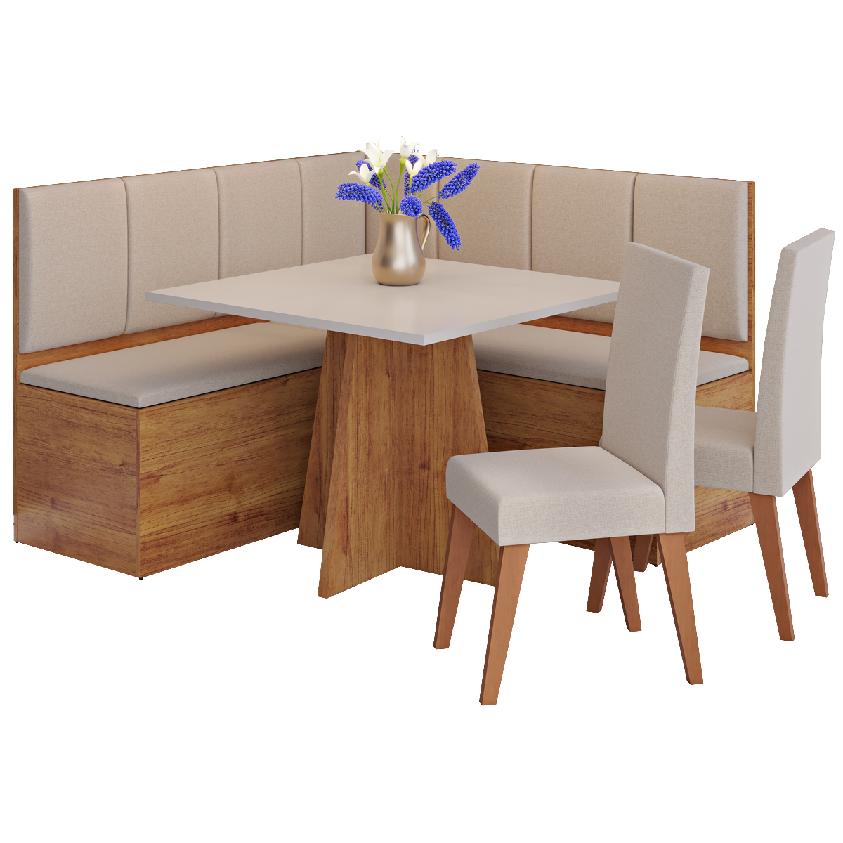 Conjunto Canto Alemao Bau + Mesa Mon/Soberano Mel/Blonde + 2 Cadeiras Milao Mel/Linho Bronze - VIERO MOVEIS - Imagem 9
