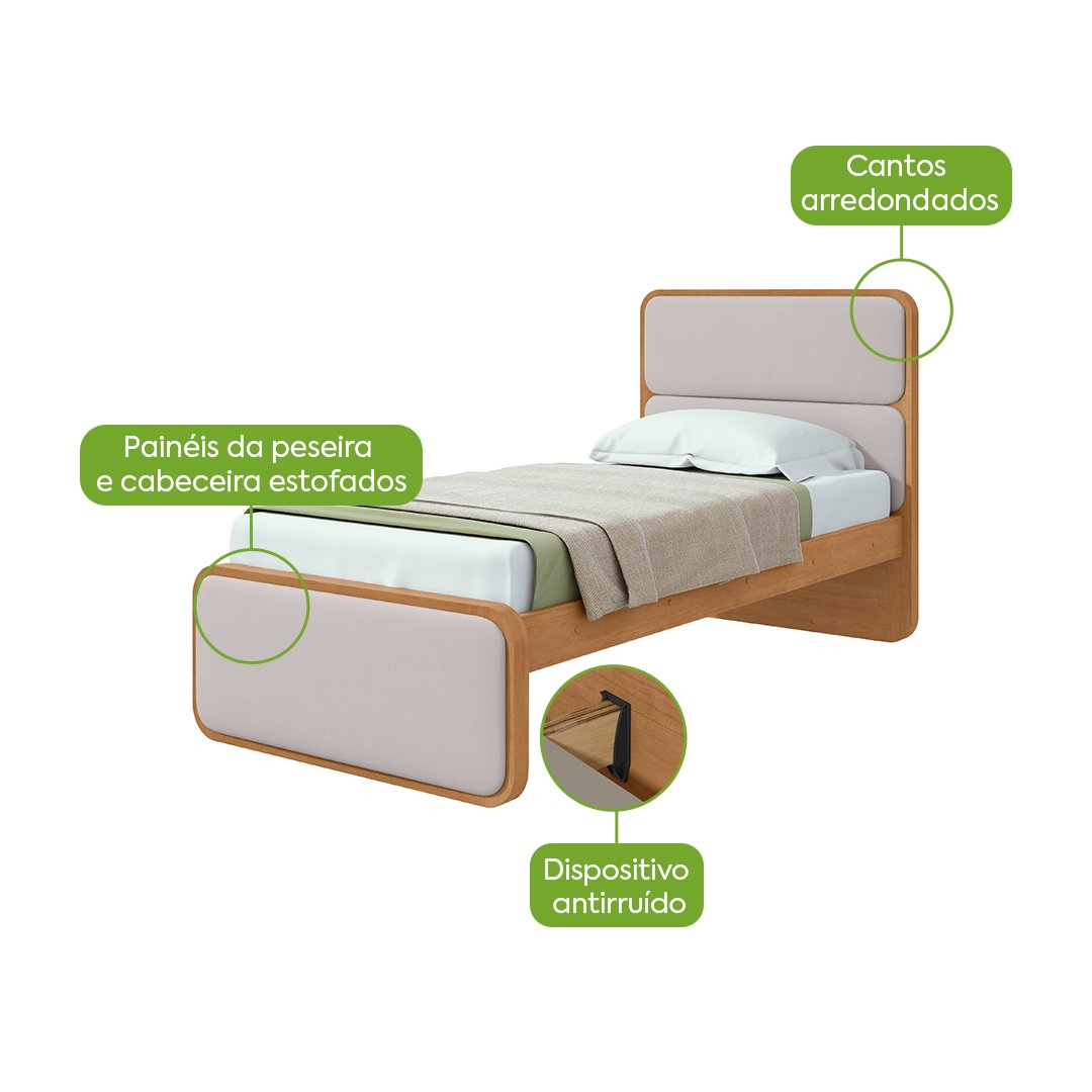 Cama Solteiro Loop Amêndoa Clean - LOPAS - Imagem 2